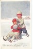 Neujahr, Kinder Mit Schlitten, Sign. Feiertag, 1911 - Feiertag, Karl