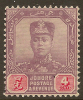 JOHORE 1910 4c SG 81 HM #QU135 - Johore