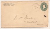 US - 1896 ENTIRE 2c COVER From GREENFIELD, MASS TO WENDELL - ...-1900