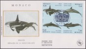 Monaco 1994 Y&T 1926/9. Cétacés De La Méditerranée, Sur FDC Soie. Orque, Dauphin, Faux Orque, Globicéphale Noir - Dauphins