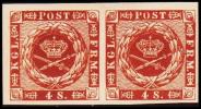 1886. Official Reprint. Wavy-lined Spandrels. 4 Sk. Brown. Pair. (Michel: 7 ND) - JF180721 - Probe- Und Nachdrucke