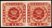 1886. Official Reprint. Wavy-lined Spandrels. 4 Sk. Brown. Pair. (Michel: 7 ND) - JF180721 - Proeven & Herdrukken