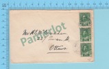 Canada ( # 104 Strip Of Three Vertical Stamp, CoverTrenton ONT To Attawa ,2 Scans - Cartas & Documentos