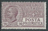 1925 REGNO POSTA PNEUMATICA EFFIGIE 20 CENT MNH ** - Y050 - Pneumatic Mail