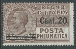 1924-25 REGNO POSTA PNEUMATICA SOPRASTAMPATO 20 SU 10 CENT MNH ** - Y051-2 - Poste Pneumatique