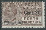 1924-25 REGNO POSTA PNEUMATICA SOPRASTAMPATO 20 SU 10 CENT MNH ** - Y051-2 - Correo Neumático