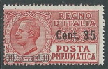 1927 REGNO POSTA PNEUMATICA SOPRASTAMPATO 35 SU 40 CENT MNH ** - Y051 - Poste Pneumatique