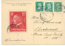 GERMANY BERLIN 1927 33TH DAY OF PHILATELY PRIVATE POSTAL STATIONERY POSTCARD CIRCULATED TO ROMANIA - Postcards - Used