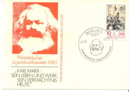 DDR GERMANY 1983 Karl Marx "HIS LIFE AND WORK,HIS LEGACY" PHILATELIC YOUTH COMPETITION 1983 POSTCARD - Karl Marx