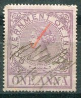 INDE ANGLAISE - Timbre Fiscal "Government Of India - 1 Anna" (annulation Plume) - 1882-1901 Imperio