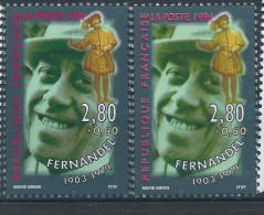 [11] Variété : N° 2898 Fernandel Légende Rose Pâle Et Vert-jaune Au Lieu De Vert-bleu + Normal ** - Unused Stamps