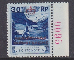 Liechtenstein 1932 Dienstmarke 30Rp Kapelle Steg Z 11,5 Rote Kontoll/Nr Rechten Bogenrand * Mh (= Mint, Hinged) (26219D) - Service