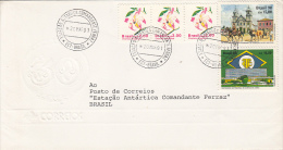 COMANDANTE FERRAZ ANTARCTIC STATION SPECIAL POSTMARK, FLOWER, CHURCH, COURTHOUSE, STAMPS ON EMBOISED COVER, 1991, BRAZIL - Onderzoeksstations