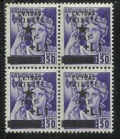 OCCUPAZIONE JUGOSLAVA DI TRIESTE 1945 LIRE 1 SU 50 CENT. QUARTINA BLOCK MNH - Occup. Iugoslava: Fiume