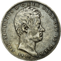 Monnaie, États Italiens, SARDINIA, Carlo Alberto, 5 Lire, 1849, TTB, Argent - Piémont-Sardaigne-Savoie Italienne