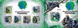 Mozambico 2011, Year Of The Forest, Gorillas, 6val In BF +BF - Gorilla's