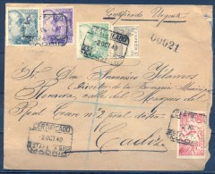 1940 , MADRID , CERTIFICADO URGENTE  CIRCULADO A CADIZ , MAT. ESTAFETA Nº 2 , AL DORSO  LLEGADA Y LACRES. - Storia Postale