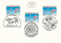 K3724 - Austria (1989) 6884 Damüls / 2700 Wiener Neustadt / 6884 Damüls (3x Commemorative Postmark) - Parachutting
