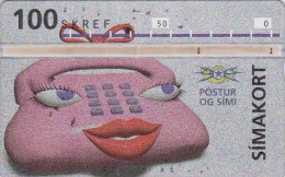 Iceland, ICE-D-08, 100 SKREF, 1993 Telephone Lady, 2 Scans. - Iceland