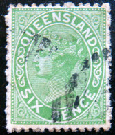 QUEENSLAND 1890 6d Queen Victoria USED Scott 95 CV$3  WATERMARK : CROWN & Q - Gebruikt