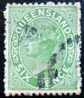 QUEENSLAND 1890 6d Queen Victoria USED Scott 95 CV$3  WATERMARK : CROWN & Q - Used Stamps
