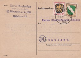 19 MAI 1946 TRÈS RARE 10PF ( Mi Nr 5 ) SUR CARTE AYANT CIRCULEE.  BIBERACH  POUR SAULGAU   / 7044 - Sonstige & Ohne Zuordnung