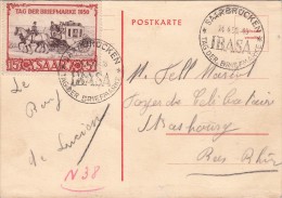 1950. Mi Nr 291 SARRE POSTKARTE . IBASA SAARBRÜCKEN-STRASBOURG   / 7045 - Storia Postale