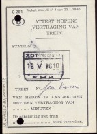 Attest Nopens Vertraging Trein- Spoorwegen - Stempel Station Zottegem - 16 Mei 1986 - Other & Unclassified