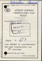 Attest Nopens Vertraging Trein- Spoorwegen - Stempel Station Gent St Pieters - 19 Dec 1984 - Sonstige & Ohne Zuordnung