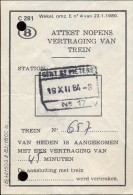 Attest Nopens Vertraging Trein - Spoorwegen - Stempel Station Gent St Pieters - 19 Oct 1984 - Sonstige & Ohne Zuordnung