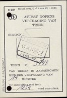 Attest Nopens Vertraging Trein - Spoorwegen - Stempel Station Denderleeuw - 11 Oct 1985 - Sonstige & Ohne Zuordnung