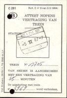 Attest Nopens Vertraging Trein - Spoorwegen - Stempel Station Eine - 5 Feb 1987 - Altri & Non Classificati