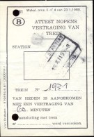 Attest Nopens Vertraging Trein - Spoorwegen - Stempel Station Gent St Pieters - 15 Dec 1985 - Other & Unclassified