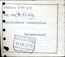 Attest  Trein Onderbroken - Spoorwegen - Stempel Station Zottegem - 15 Sept 1983 - Autres & Non Classés