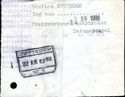 Attest  Trein Onderbroken - Spoorwegen - Stempel Station Zottegem - 22 Sept 1983 - Autres & Non Classés