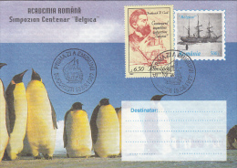 BELGICA EXPEDITION IN ANTARCTICA, SHIP, PENGUINS, COVER STATIONERY, ENTIER POSTAL, OBLIT FDC, 1997, ROMANIA - Antarctic Expeditions