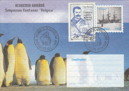 BELGICA EXPEDITION IN ANTARCTICA, SHIP, PENGUINS, COVER STATIONERY, ENTIER POSTAL, OBLIT FDC, 1997, ROMANIA - Antarctic Expeditions