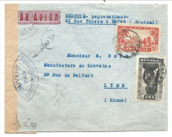 L. Par Avion Affr. 50c + 2f50 De DAKAR + Censures Pour Lyon - Cartas & Documentos