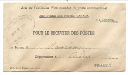 2 L. Service Des Mandats De Poste De MONTREAL/1931 Et OTTAWA/1934 Pour La France - Cartas & Documentos