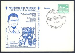 Germany DDR 1982 Card: Space Weltraum Espace: History Of Space Flights 44/50: W.P. Gluschko Rockets Rakete RD-107 Wostok - Etats-Unis