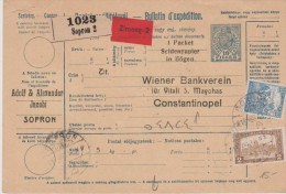 Hungary Magyar 1918 Bulletin D' Expedition Sopron To Constantinople Turkey - Taxed - Paketmarken