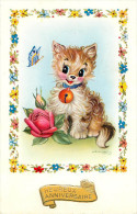 Animaux - Chats - Chat - Cats - Cat - Papillons - Fleurs - Roses - Illustrateurs - Illustrateur - Heureux Anniversaire - Chats