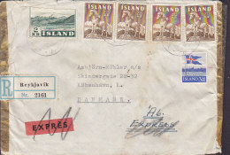 Iceland EXPRÉS (Croosed Out) & Registered Einschreiben Label REYKJAVIK 1958 Cover Brief Denmark (2 Scans) - Briefe U. Dokumente