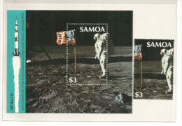 ILES SAMOA. Premier Homme Sur La Lune (astronaute & Drapeau Américain). Bloc-feuillet + Timbre Neuf ** - Ozeanien