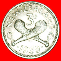 + WEAPON (1955-1965): NEW ZEALAND ★3 PENCE 1959! DRESSED QUEEN! LOW START ★ NO RESERVE! - Nieuw-Zeeland