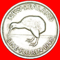 + KIWI BIRD: NEW ZEALAND ★ FLORIN 1948! LOW START! ★ NO RESERVE! George VI (1937-1952) - Nuova Zelanda