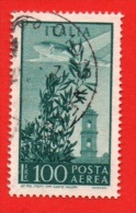 1959 (A159) Torre Del Campidoglio Lire 100 (filigrana Ruota IV Vignetta Piccola) - Usato - Poste Aérienne