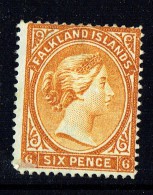 1891  Victoria   6d.  Orange Yellow  SG 33  Unused - No Gum - Falklandeilanden