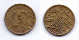 Germany 5 Reichspfennig 1924 D - 5 Rentenpfennig & 5 Reichspfennig