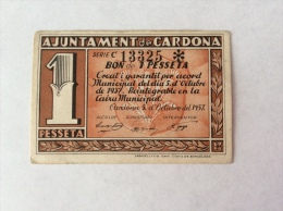 BILLET 1 PESSETA DEL AJUNTAMENT DE CARDONA 1937 CIRCULATED - Other & Unclassified